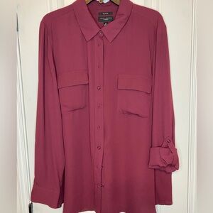 Investments Burgundy Button Down Top